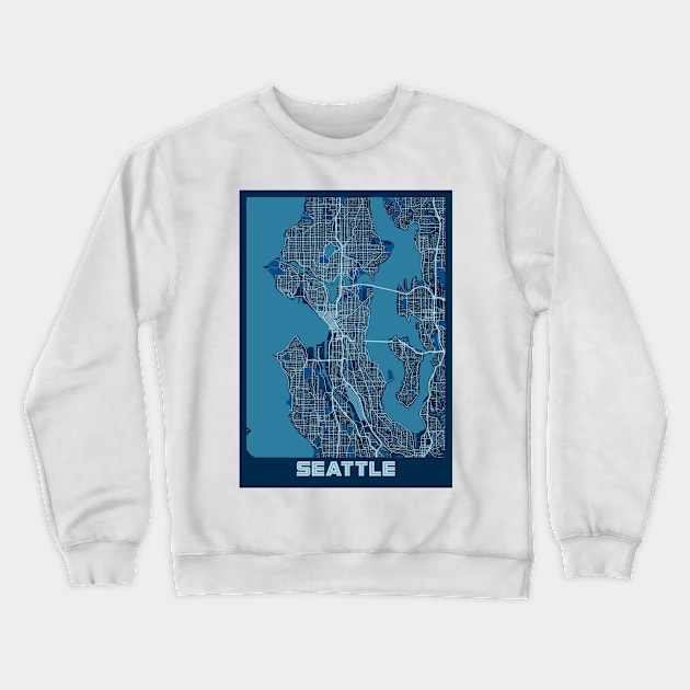 Seattle - United States Peace City Map Crewneck Sweatshirt by tienstencil